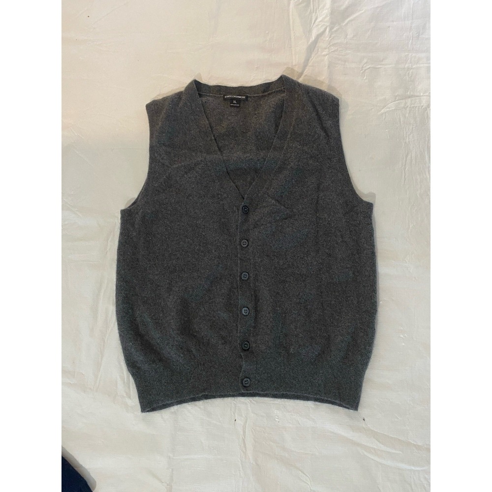 STATE CASHMERE 100% Cashmere Button Up Sweater VEST V-Neck Grey XL